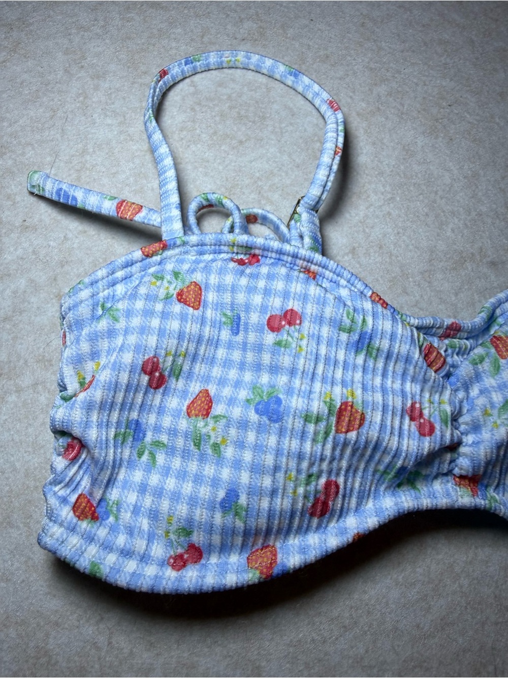 Hollister Girl Teen Blue Gingham Fruit Bikini Top Bathing Suit Size XXS NWOT - Picture 2 of 8